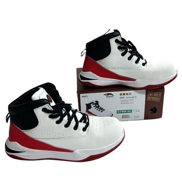 Avenger Reaction Mid Safety Toe Lace-Up Work Boots Mens 11,5 Wide EE White/Red - Picture 1 of 11